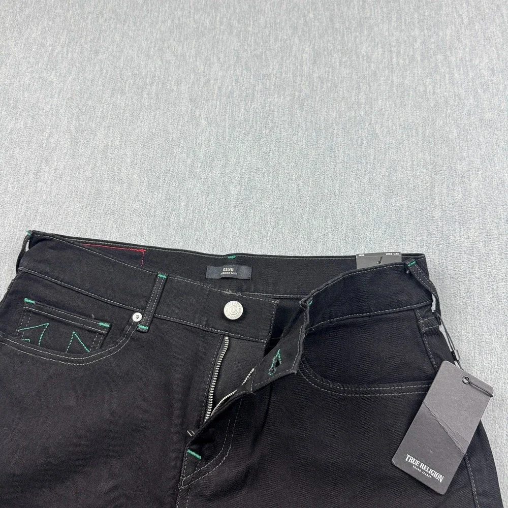 True Religion Jeans Mens 33X32 Black Rinse Denim Geno Relaxed‎ Slim Stretch NWT